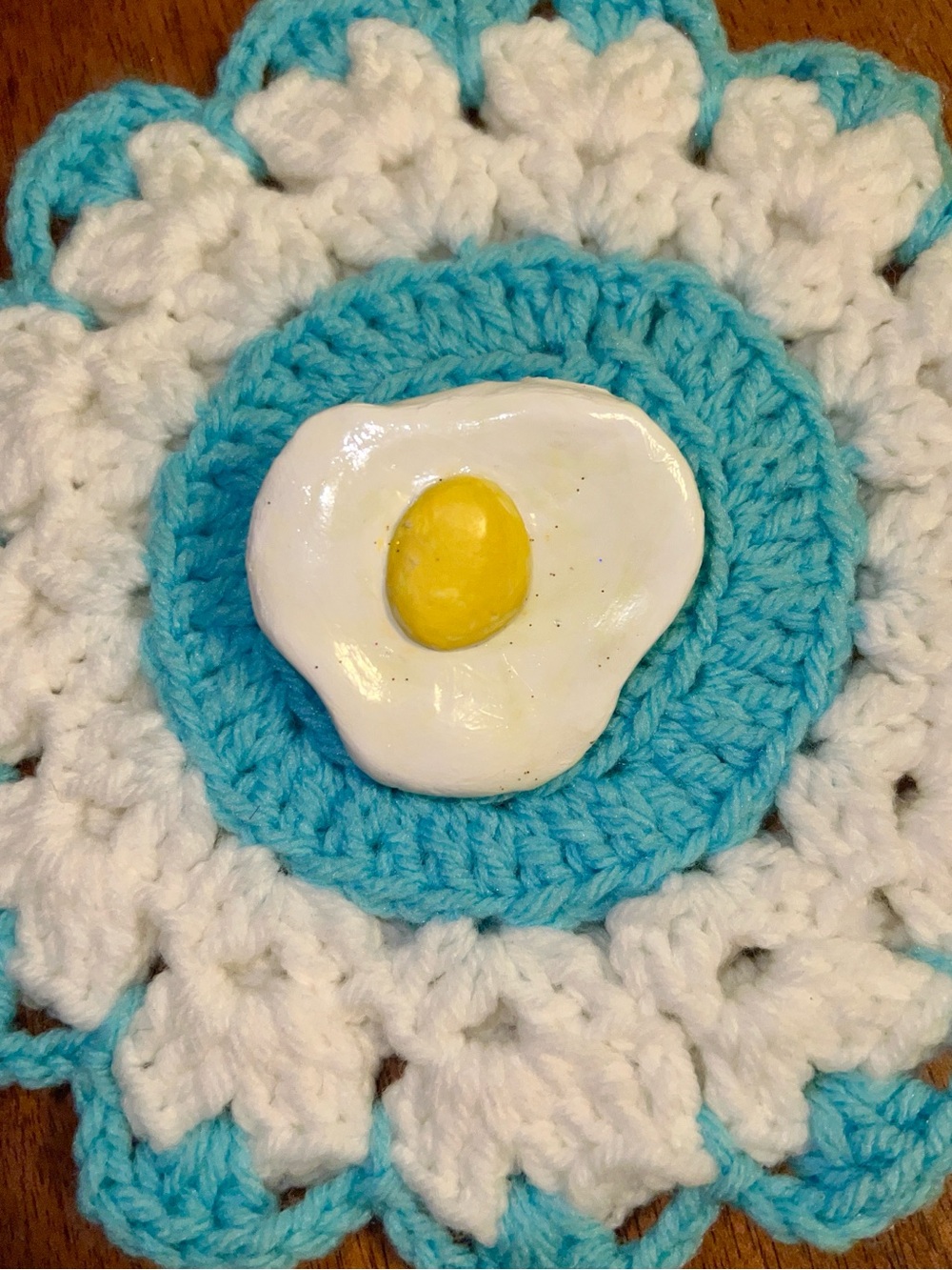 Handmade Ceramic Fried Egg brooch